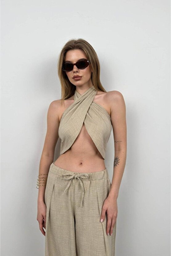 Moda Shop & Butik Çapraz Bağlamalı Keten Crop