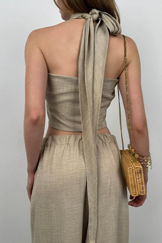 Moda Shop & Butik Çapraz Bağlamalı Keten Crop