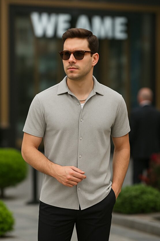 Myterrax Erkek Kısa Kollu Örme Kumaş Pamuklu Gömlek