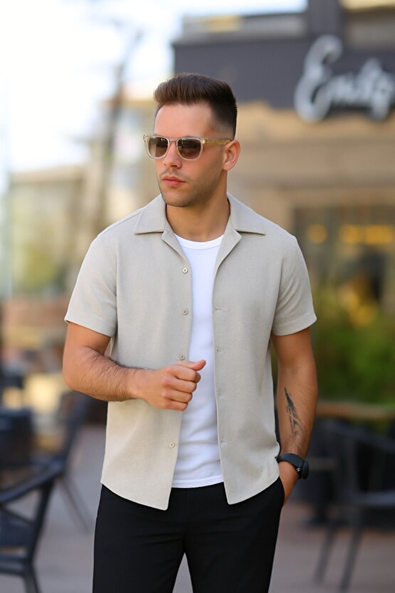 Myterrax Erkek Kısa Kollu Örme Kumaş Pamuklu Gömlek
