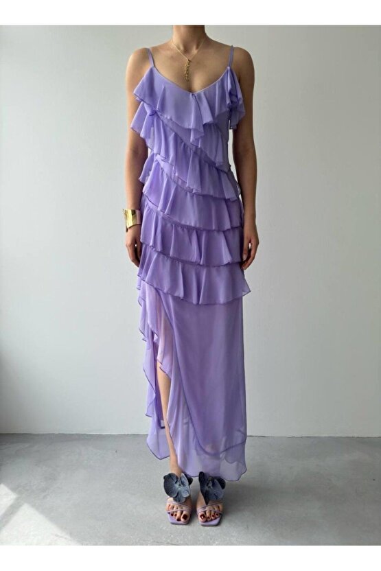 Ples Yırtmaç Detaylı Elbise