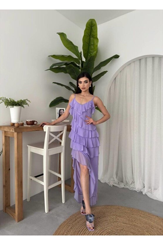 Ples Yırtmaç Detaylı Elbise