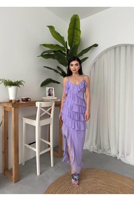 Ples Yırtmaç Detaylı Elbise