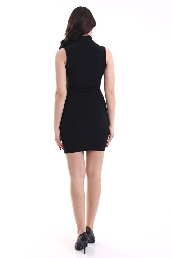 Kadın Asimetrik Yaka Sandy Kumaş Fırsat Ürün Diz Üstü Elbise