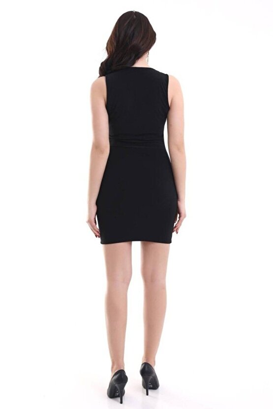 Kadın Kare Yaka Kolsuz Sandy Kumaş Fırsat Ürün Diz Üstü Elbise