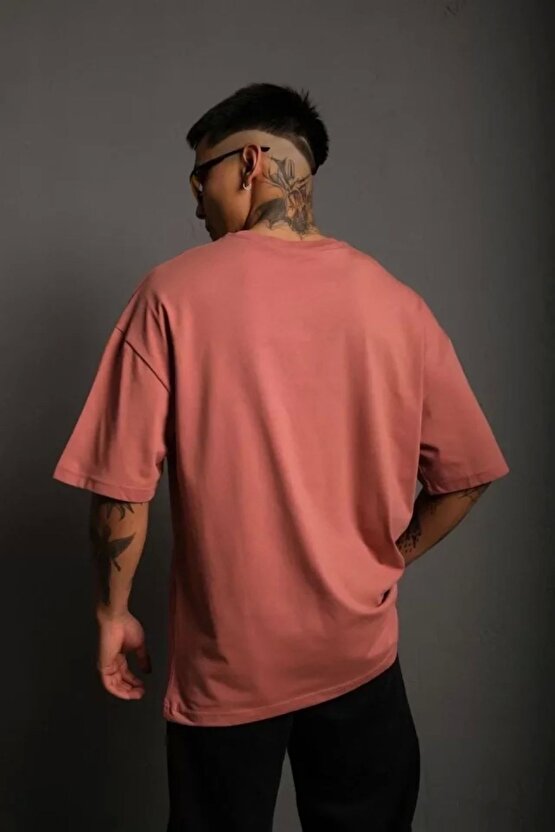 Erkek 241 Düz A Kalite Oversize T-shirt - Gül Kurusu