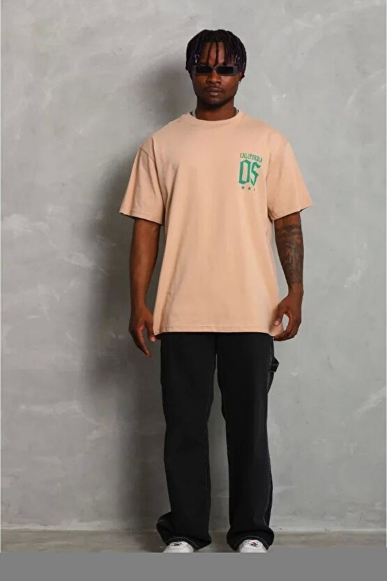 Unisex Oversize Baskılı Bisiklet Yaka T-Shirt - Siyah
