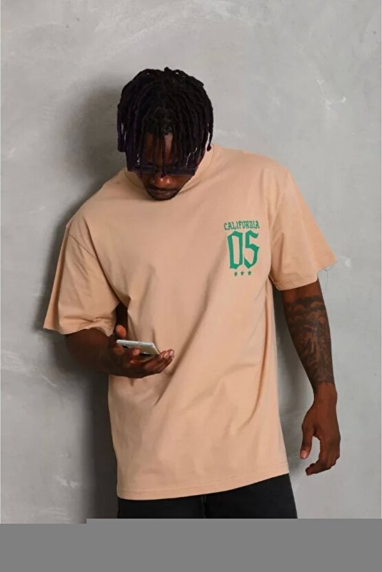 Unisex Oversize Baskılı Bisiklet Yaka T-Shirt - Siyah
