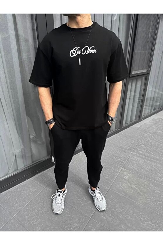 Unisex Baskılı Oversize T-Shirt - Siyah