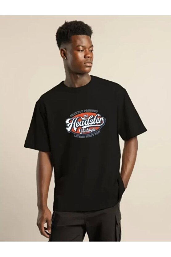Unisex Baskılı Oversize T-Shirt - Siyah
