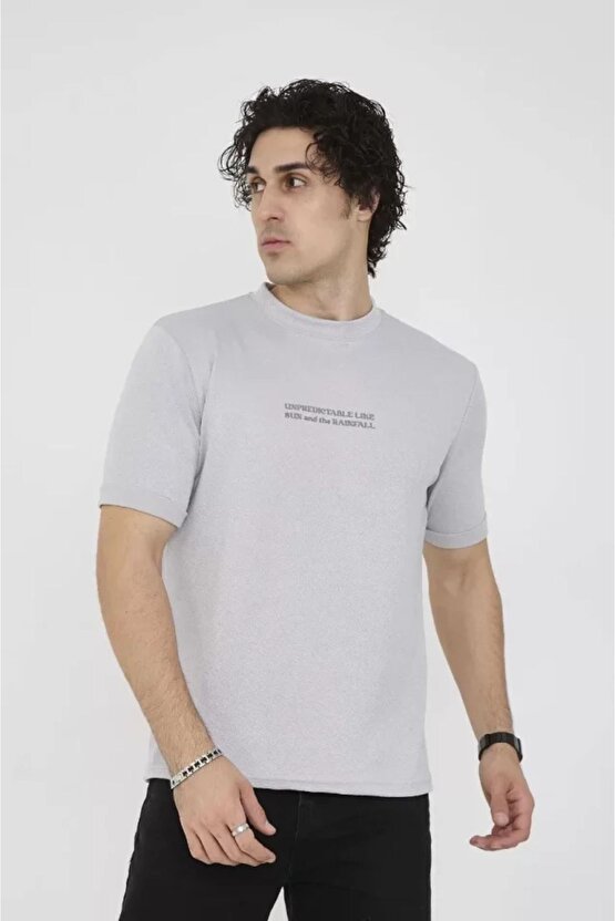 Myterrax Unisex Bisiklet Yaka Slim Fit T-shirt- Boyalı Gri
