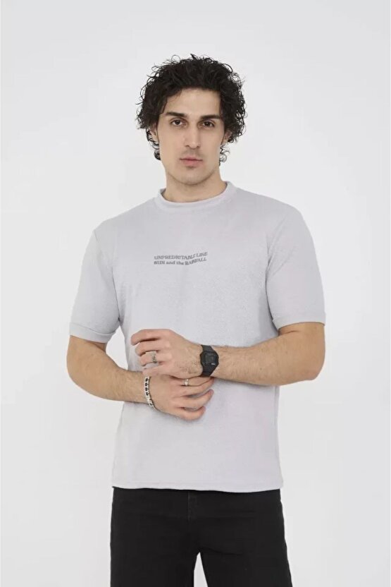 Myterrax Unisex Bisiklet Yaka Slim Fit T-shirt- Boyalı Gri