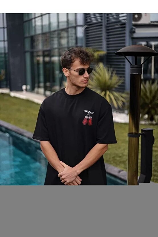 Unisex Bisiklet Yaka Baskılı Oversize T-Shirt - Beyaz