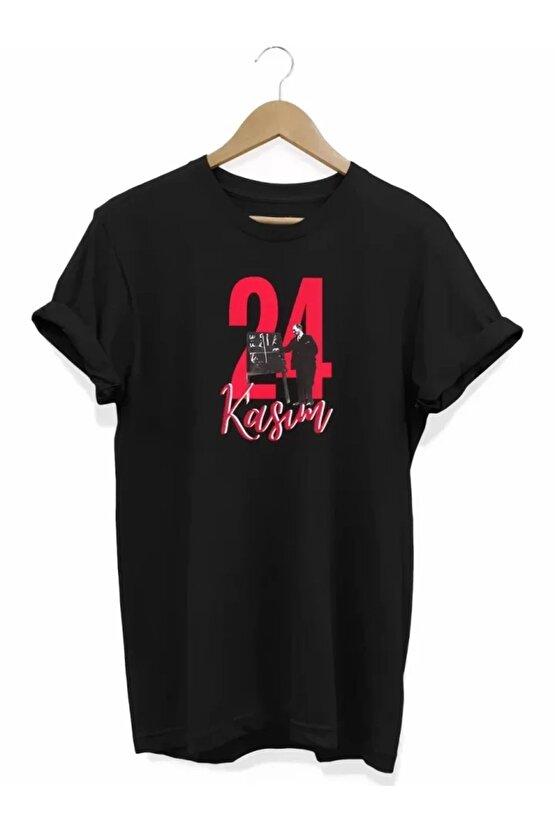 24 Kasım Öğretmenler Günü Baskılı Unisex T-shirt - Siyah