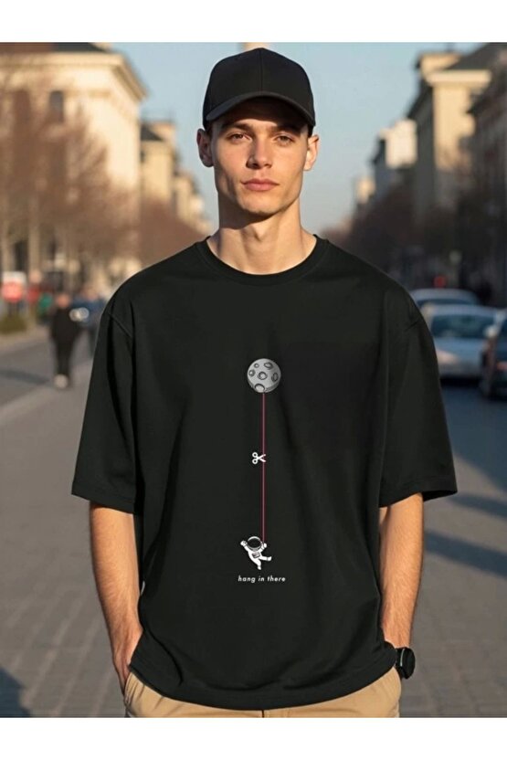 Ahes Shopping Erkek Baskılı Oversize T-shirt - Siyah