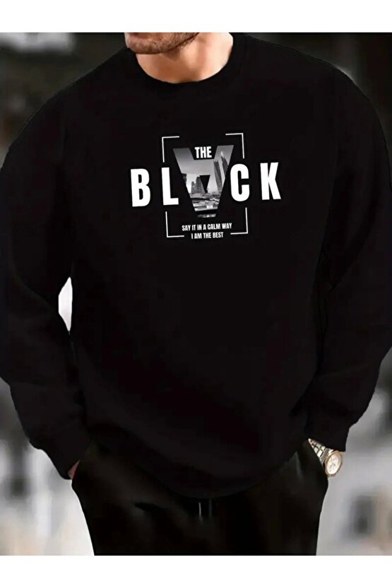 Erkek Uzun Kollu Bisiklet Yaka Black Logolu Iki Iplik Bluz