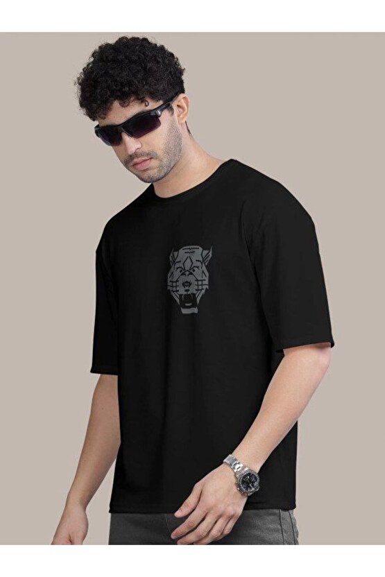 Myterrax Erkek Baskılı Oversize T-shirt - Siyah