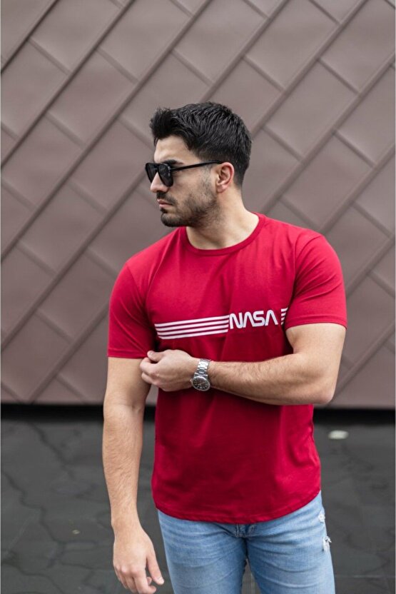 Moda Shop & Butik Erkek Kısa Kollu Nasa Baskı Basic Erkek T-shirt