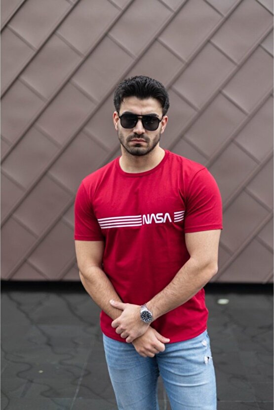 Moda Shop & Butik Erkek Kısa Kollu Nasa Baskı Basic Erkek T-shirt