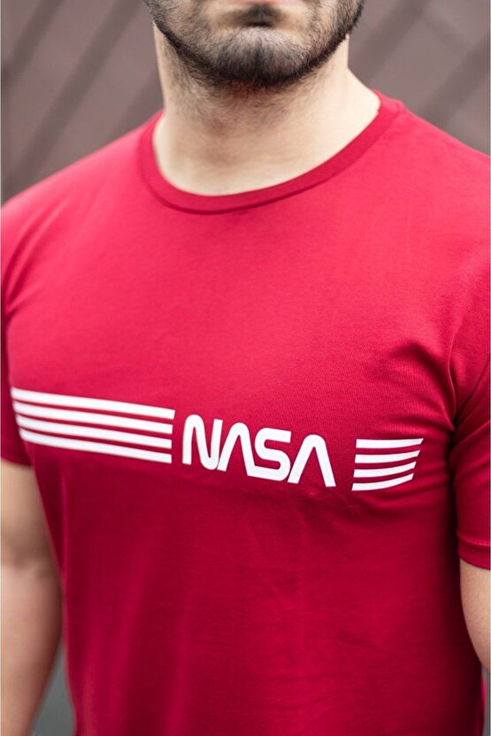 Moda Shop & Butik Erkek Kısa Kollu Nasa Baskı Basic Erkek T-shirt