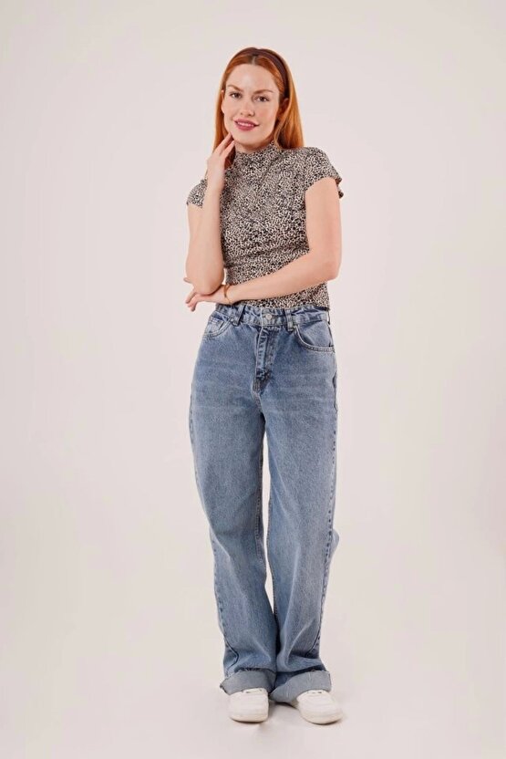 Leopar Desen Kısa Kollu Basic T-shirt