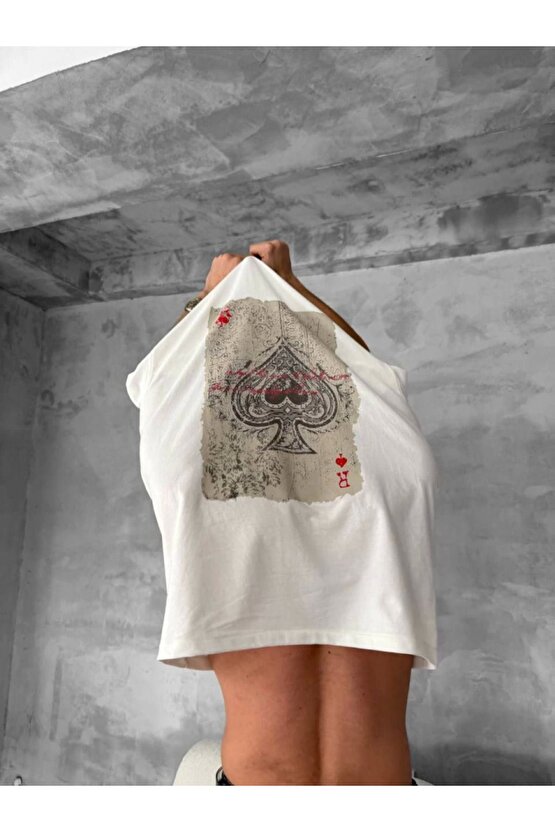 Erkek Ön Ve Arka Baskılı Oversize Bisiklet Yaka T-shirt - Beyaz