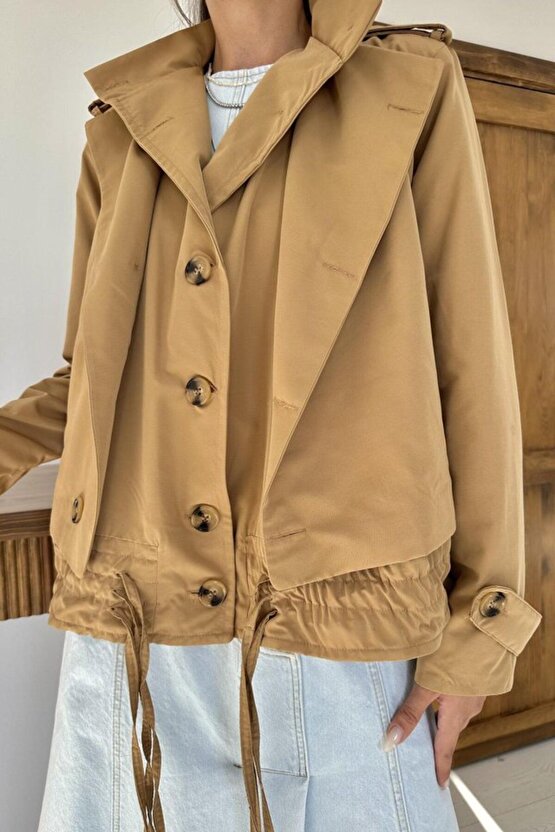 Gelirr Camel Çift Katlı Kısa Ceket