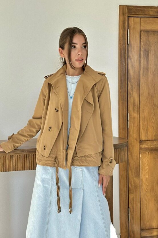 Gelirr Camel Çift Katlı Kısa Ceket