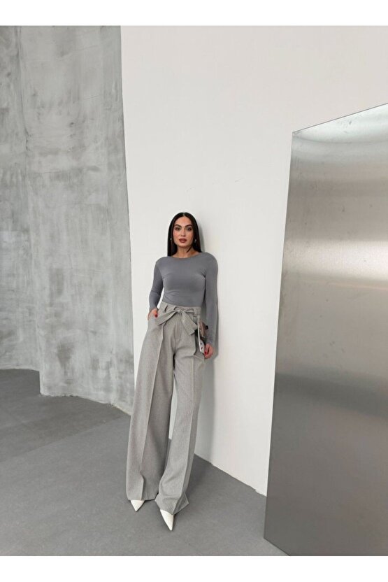 eyesof Sante Çizgili Bel Kuşakli Palazzo Pantolon