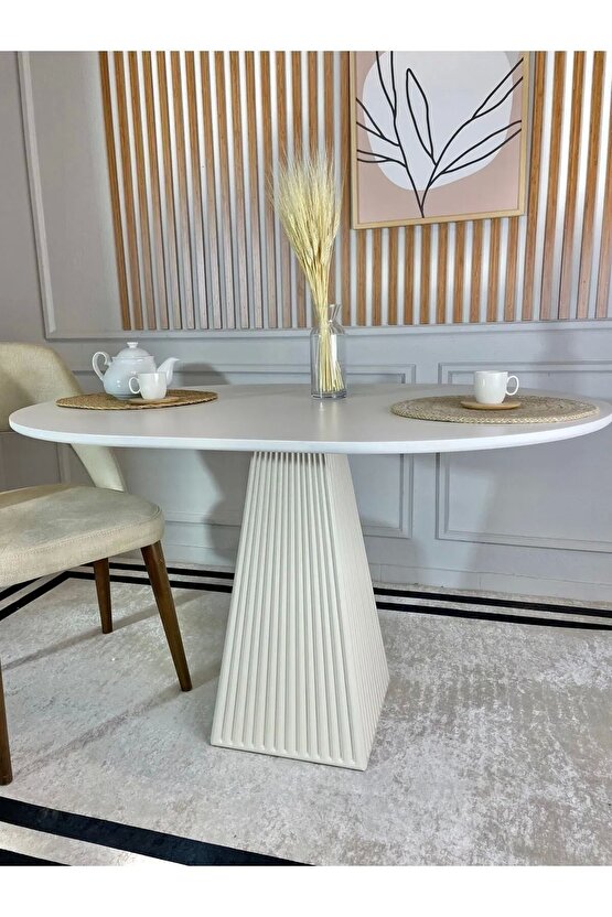 120x90 Cm Oval Ahşap Yemek Masası - Fungi Serisi - Balkon Ve Kafe Masası