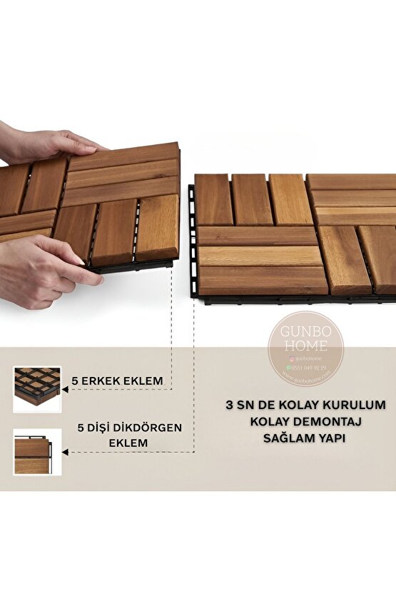 5 Koli Tik Ağacı Parke Balkon Teras Yer Döşemesi Masif Ahşap 5x9 =45 Adet