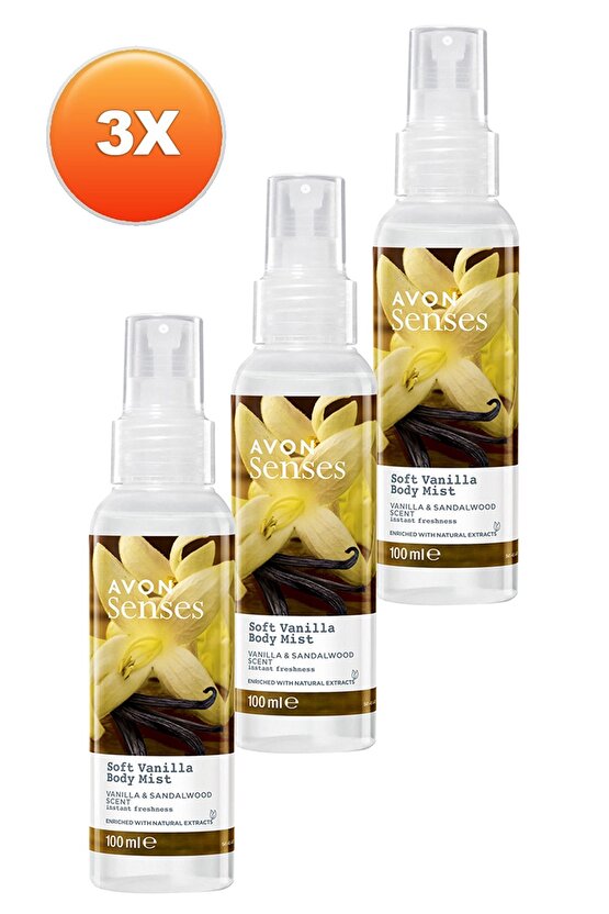 Soft Vanilla Vanilya ve Sandal Ağacı Kokulu Vücut Spreyi 100 Ml. Üçlü Set