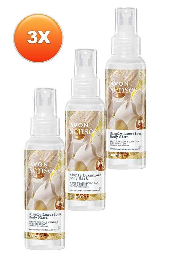 Simply Luxurious Beyaz Şeftali ve Vanilya Orkide Kokulu Vücut Spreyi 100 Ml. Üçlü Set