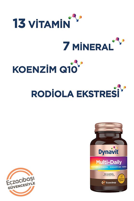 Multi-Daily 30 Kapsül - Koenzim Q10, Rhodiola Ekstresi, Multivitamin ve Multimineral
