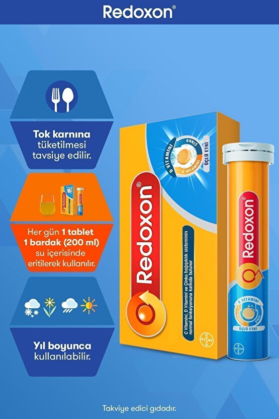 Üçlü Etki 30 Efervesan Tablet I 1000 Mg C Vitamini, D Vitamini Ve Çinko Içeren Takviye Edici