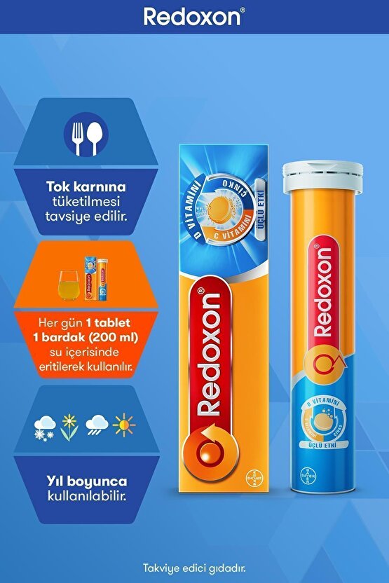 Üçlü Etki 15 Efervesan Tablet I 1000 Mg C Vitamini, D Vitamini Ve Çinko Içeren Takviye Edici