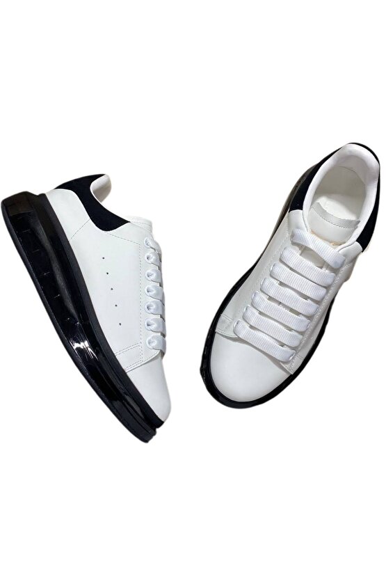 SNEAKER TARZI AİR TABAN  ORTOPEDİK İÇ DIŞ HAKİKİ DERİ BEYAZ-SİYAH TABAN