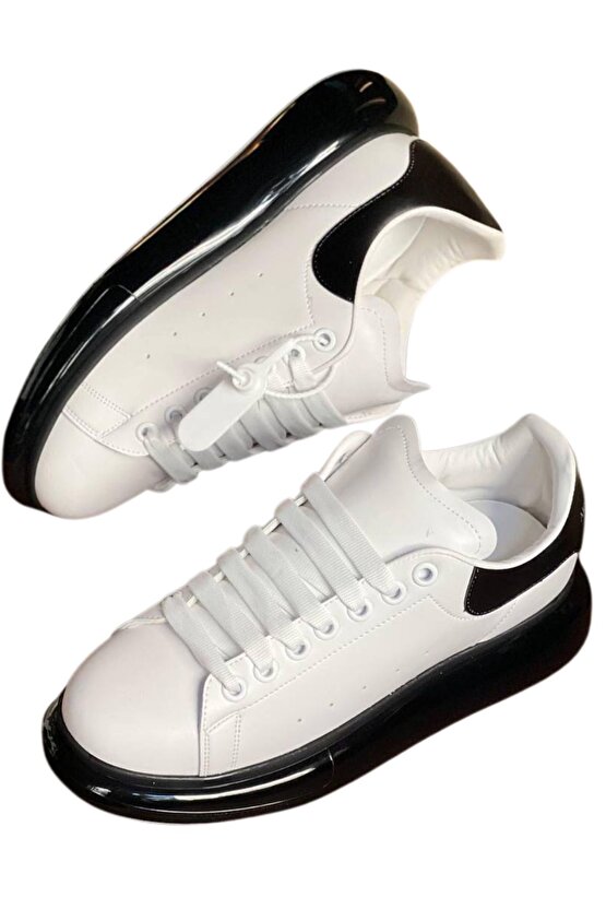 SNEAKER TARZI AİR TABAN  ORTOPEDİK İÇ DIŞ HAKİKİ DERİ BEYAZ-SİYAH TABAN