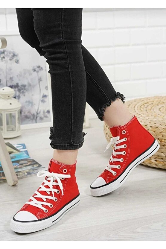 Unisex Uzun Kırmızı Keten Sneaker