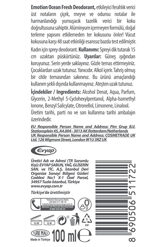 Ocean Fresh Pump Sprey Kadın Deodorant 100 ml