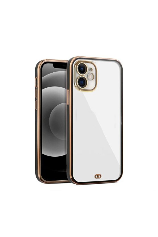 iPhone 11 arka Kapak Kılıf Şeffaf Renkli Siyah kenarlı rose