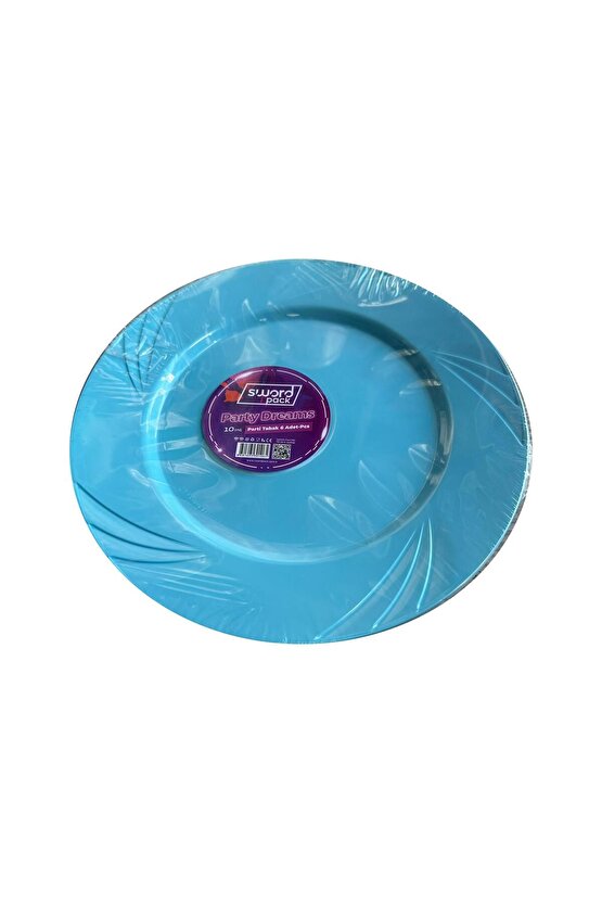 Kullan At Parti Davet Sunum Servis Plastik Sert Mika Tabak - 26 Cm. - Turkuaz - 6 Adetlik 5 Paket