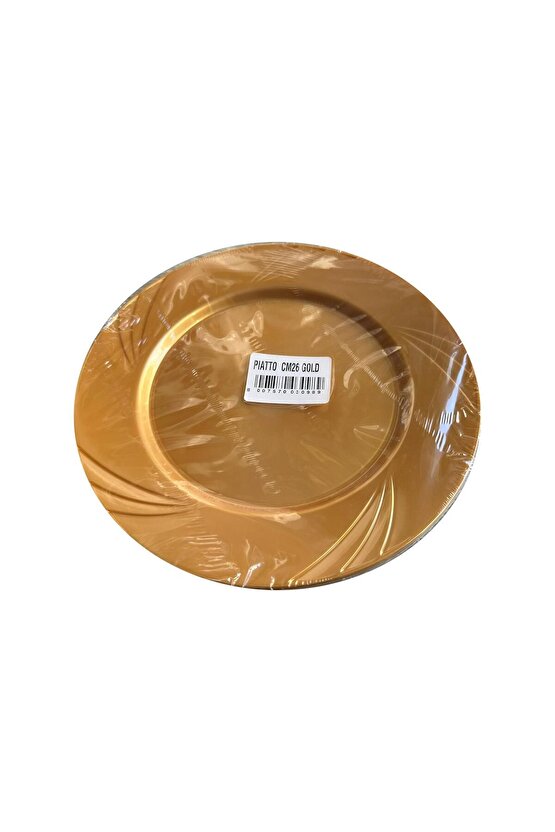 Kullan At Parti Davet Sunum Servis Plastik Sert Mika Tabak - 26 Cm. - Altın - 6 Adetlik 3 Paket