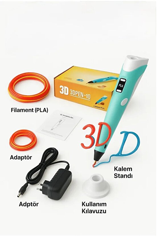 Adaptörlü 3d Yazıcı Sorelis 3d Kalem 3 Renk 3 Metre Hediye Filament Yazıcı Clnk