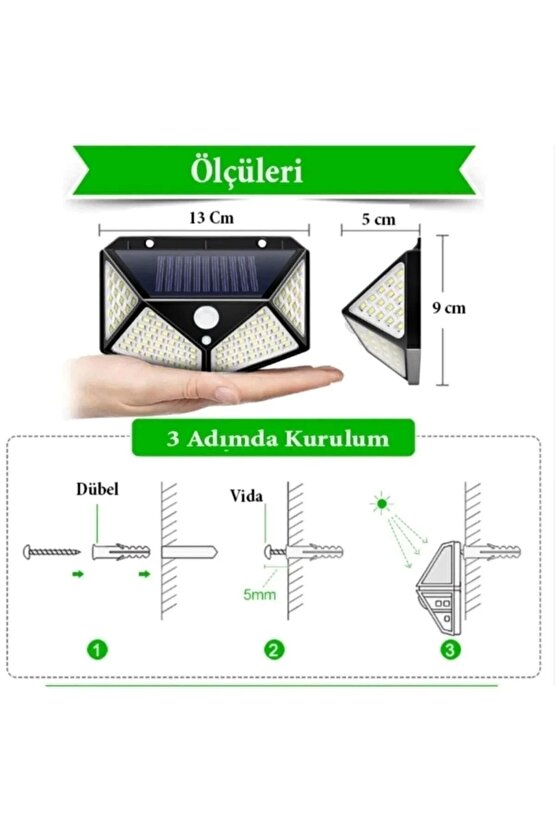 2 Adet borayris Güneş Enerjili Bahçe Lambası 100 Led Bahçe Bahçe Lambası Aydınlatma 2 ADET borayris
