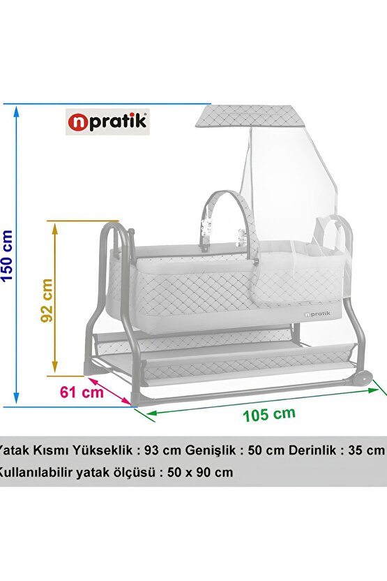 Npratik Lüx Bebek Beşiği Nenni Silinebilir Portatif Sallanır Sepet Beşik Hamak Beşik