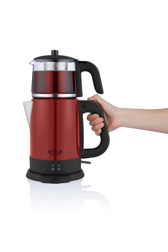 Demli Stil IH33204 CAM Demlikli Çay Makinesi Kırmızı