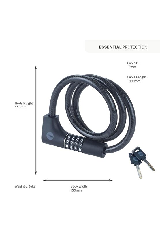 Essential Kablolu Bisiklet Kilidi  1000mm  Şifreli ve  Anahtarlı YCC0121002