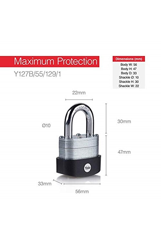 Y127b551291 - 55mm Protector Lamine Asma Kilit - Maksimum Güvenlik - Boron Halka - Çift Ki
