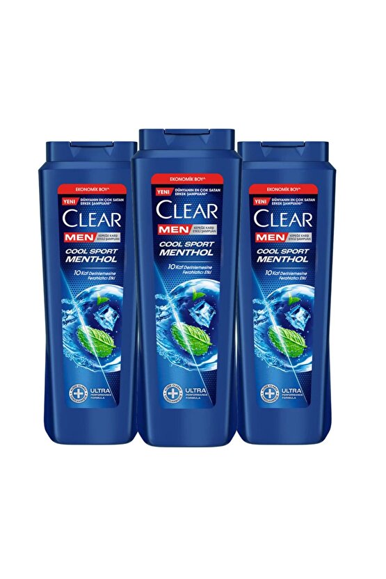 Men Kepeğe Karşı Etkili Saç Bakım Şampuanı Cool Sport Menthol Ferahlatıcı Mentol 600 ml X3